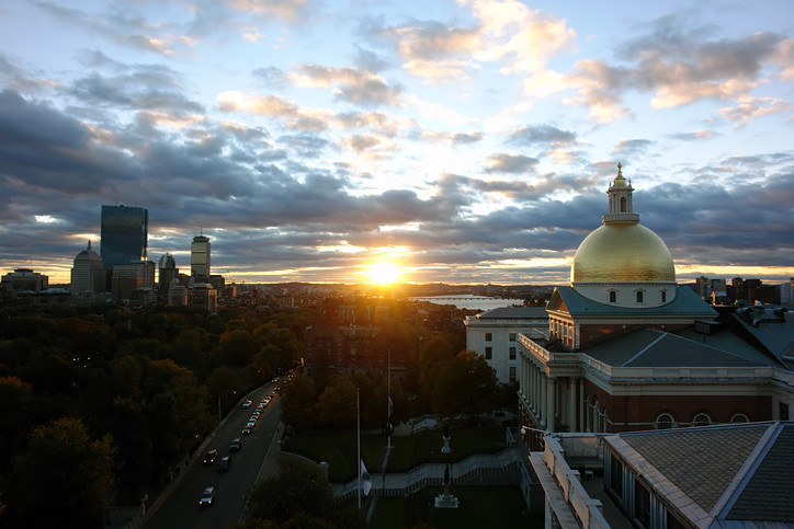 Sunlight behind the MA State House